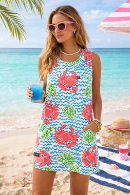 Simply Southern Sleeveless T-Shirt Dress Crab & Coral Beach Cover Up